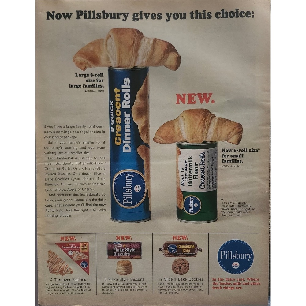 Pillsbury Magazine Ad 1960s Crescent Dinner Rolls Cookies Pastries 10x13